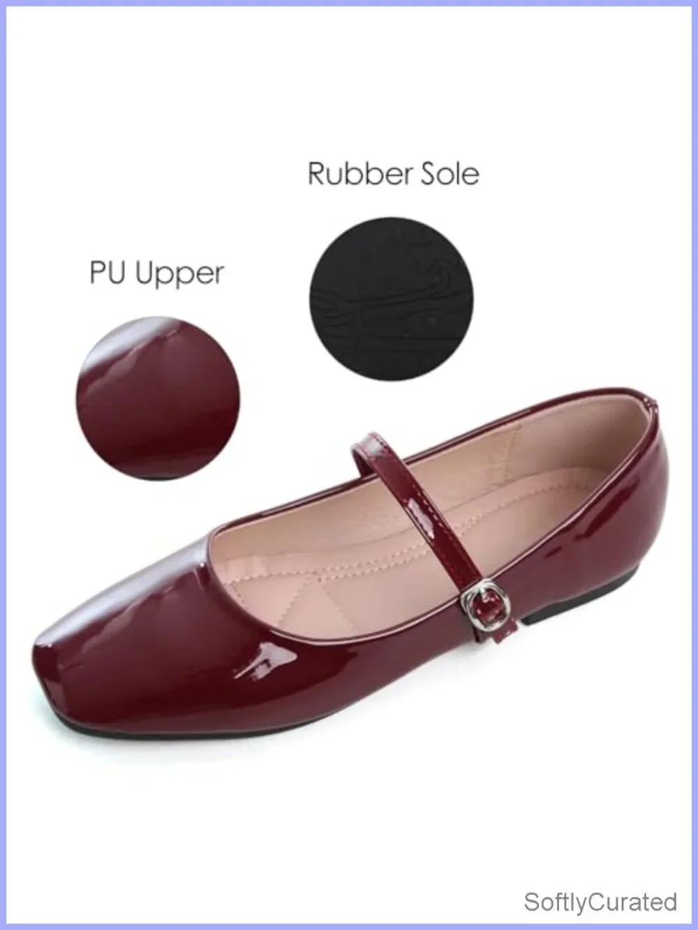 Patent Leather Mary Jane Flats Square Toe Buckle Comfort Ballet Dress Shoes